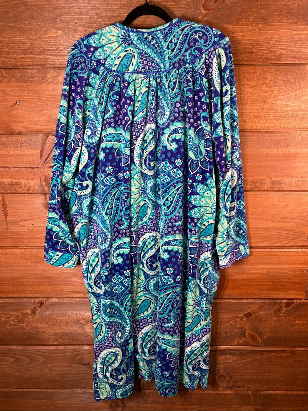 Collections Paisley Print Zip-Front Velour House Dress Nightgown Size Large 💙💚 - Picture 8 of 10
